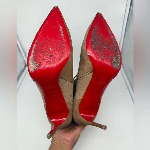 Christian Louboutin Brown/ Tan Suede leather CL chelsea Booty ankle boots EU 40 - Picture 15 of 16